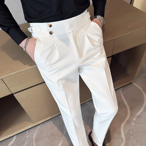 那不勒斯男士高腰西裤2024新款高级感休闲长裤韩版潮流直筒西装裤