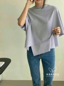 2024韩国东大门代购春装新款女装圆领净版气质宽松不规则百搭T恤
