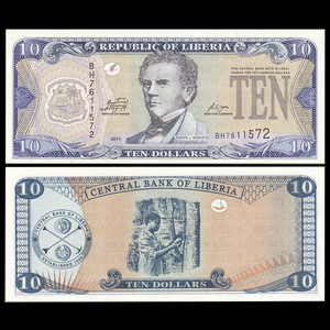 满30包邮 利比里亚10元 2011年全新真币非洲外国钱币纸币外币纸钞
