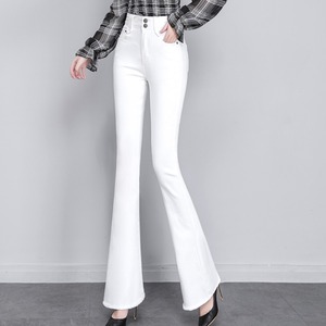 白色刺绣微喇牛仔裤女士春夏季薄款长裤子高腰修身显瘦垂感喇叭裤