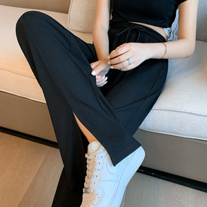 开叉冰丝阔腿裤女夏季薄款直筒拖地休闲高腰运动女裤垂感凉凉裤子