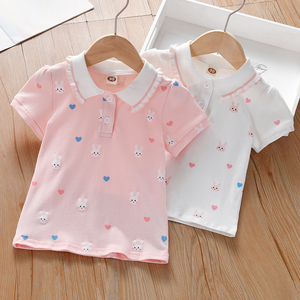 女童夏季T恤童装新款可爱宝宝兔子翻领休闲上衣小女孩短袖t恤衫