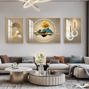 现代简约客厅装饰画沙发背景墙三联挂画轻奢大气晶瓷镶钻高档壁画