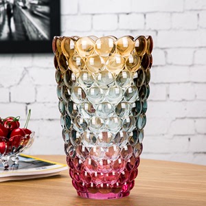 欧式中号珠点创意玻璃花瓶炫彩色 客厅百合插花瓶装饰工艺品摆件