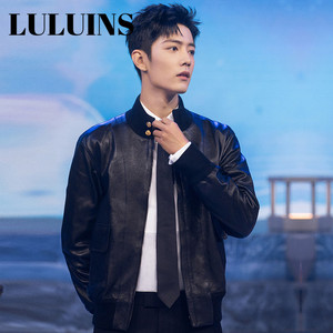 luluins肖战明星同款衣服黑色立领复古机车服皮夹克时尚短外套男