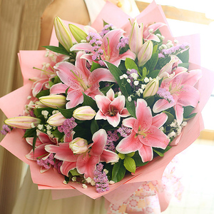 唐山同城19朵99朵199朵白粉色香水百合母亲节花束礼盒同城速递