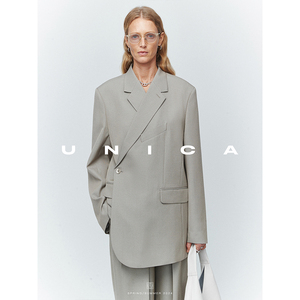 【现货】UNICA/2穿设计强捻羊毛斜口袋西装外套女西服套装休闲