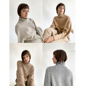 unica/罕见彩点100%纯羊绒绝美不规则大肚纱经典高领宽松羊绒毛衣