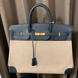 三良中古正品hermes爱马仕铂金包birkin40拼帆布帅哥潮男包bk40