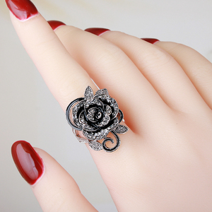 精致复古水钻玫瑰花食指戒指女高级感时尚夸张大个性装饰指环饰品