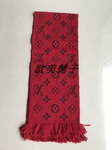 正品英国Louis Vuitton/路易威登羊毛真丝银线大LOGO红色黑闪围巾