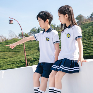 短袖小学生校服夏季纯棉运动套装一二年级班服夏装幼儿园园服白色