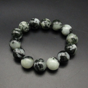南阳玉天然玉石独山独玉16mm圆珠子手串手链水墨黑白料