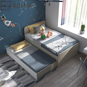 北欧简约子母床儿童床小户型拖床1.2米单人床榻榻米储物高箱床