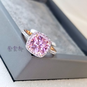 紫云轩双色电镀珠宝款公主方形锆石戒指仿彩宝高级感求婚指环超闪