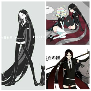 cosplay假毛cos宝石之国圆粒金刚石黑钻石双色长发定做假发套