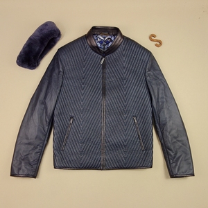 法国泽利zilli 48/50/52码偏小 小羊皮皮衣可拆卸貂毛领羽绒夹克