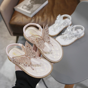 2022夏季新款夹趾女童凉鞋韩版小女孩珍珠露趾公主鞋中大童演出鞋