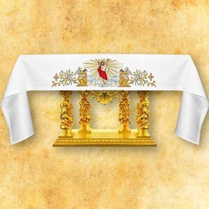 天主教圣物波兰进口教堂祭台布读经台布凯旋图案白色2646