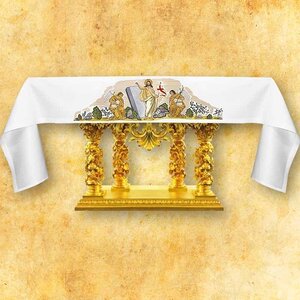 天主教圣物波兰进口教堂祭台布读经台布凯旋图案白色2603