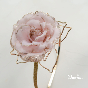 出口英国订单 肉粉色金粉玫瑰花金属托外贸儿童发箍发饰公主款