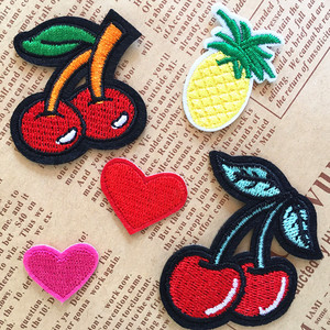 衣领贴樱桃心爱心红心形衣服装饰贴布贴花刺绣衣贴辅料熨烫菠萝