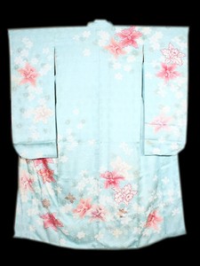【浅草亭】日本正装和服着物—正绢浅蓝鸢尾花朵刺绣大振袖