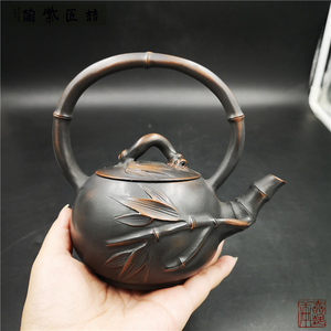 云南建水紫陶名匠马琳老师原矿泥料全手工提梁侧把壶微瑕捡漏茶壶