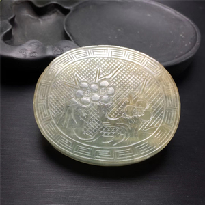 00同款货源边城的风淘宝清代薄意浅雕(风景山水)飘绿翡翠腰带扣0