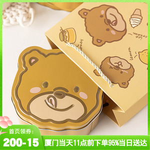 可爱卡通小熊兔子铁盒 曲奇饼干奶枣糯米船圆形方形烘焙包装盒
