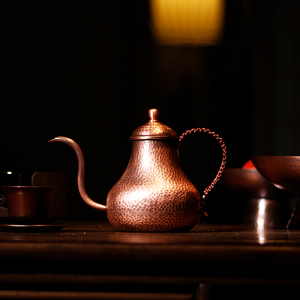 裕隆全纯手工锤纹手冲咖啡壶纯紫铜加厚复古茶器烧水煮茶器茶铜壶