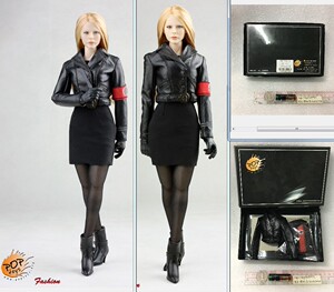 1/6 poptoys f06 女兵人 二战德军皮衣服饰套装 a款黑 b款蓝