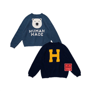 human made 日系背后卡通北极熊logo字母 男女宽松针织衫套头毛衣