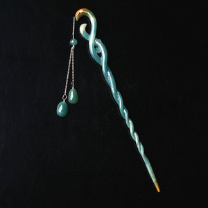 天然翡翠蓝水撒金白蛇缘起同款玉簪子发簪发钗头饰汉服步摇中国风