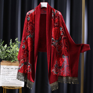 高贵刺绣花搭配旗袍穿的披肩斗篷披风外套妈妈喜婆婆外搭女春秋款