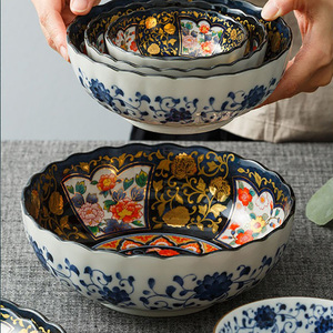 原装日本进口 千代源陶瓷碗 宫廷风餐具 伊万里高脚碗 日式盘汤碗