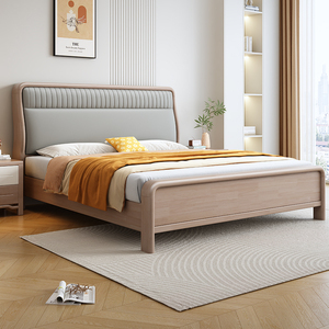 全实木北欧床1.5米现代简约轻奢床主卧室1.8米软靠包双人床储物床