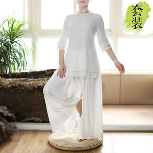 禅修居士服中国风禅意女装中式瑜伽服两件套茶服汉服禅服女夏套装