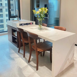 岛台餐桌一体岩板饭桌后现代简约轻奢大户型别墅定制厨房岛台餐桌
