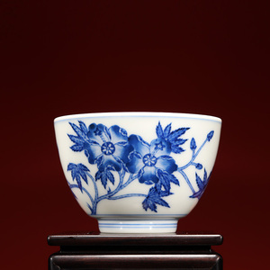 铭淸堂于君窑景德镇窑仿古青花瓷仿明秋葵杯纯手工绘制高端主人杯