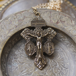 auw十字架意大利梵蒂冈回流vintage中古董超大夸张吊坠项链毛衣链