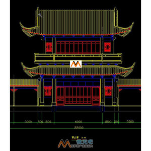 h173古建筑大观楼江南二层重檐歇山顶卷棚屋顶阁楼阁建筑cad图纸