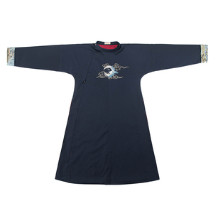 汉尚华莲昊然传统汉服女装仙鹤刺绣藏蓝色圆领袍男女