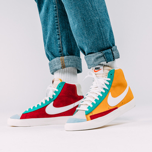 耐克nike blazer mid 77高帮开拓者黑灰复古鸳鸯拼接休闲板鞋男女