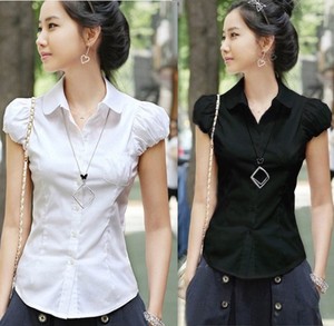 白衬衫女韩版宽松显瘦夏装修身职业黑衬衣女时尚短袖学生上衣便宜