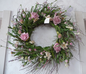 门饰挂壁花环 田园玫瑰花环 小野花草花干花装饰花环kq8912