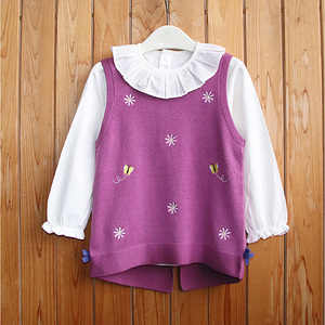 女童棉麻蓝格子露背交叉飞袖洋气连衣裙时尚小女孩背心裙56人付款24