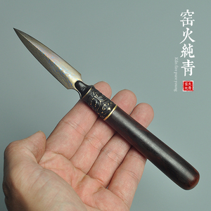 剑村胡小军如来生手工茶刀百炼钛钢茶锥茶针非大马士革钢木柄茶刀
