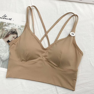 交叉双肩带性感抹胸式带胸垫打底吊带内衣文胸露背裹胸冰丝美背