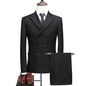 春季新款黑色男士三排扣西服套装三件套结婚宴会礼服主持演出服